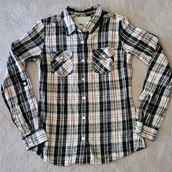 Roots Flannel Plaid Button Down Shirt Women's Size S - Picture 1 of 11